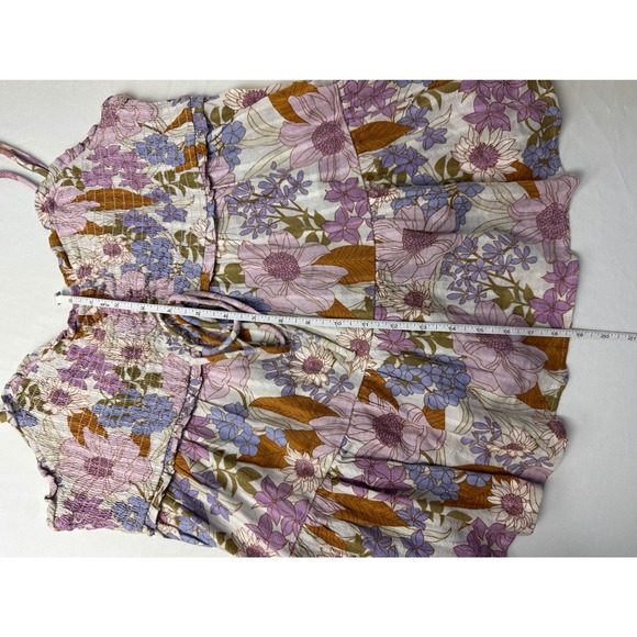 American Eagle Floral Smocked Cami Top Medium Purple Brown Sleeveless - Picture 9 of 11